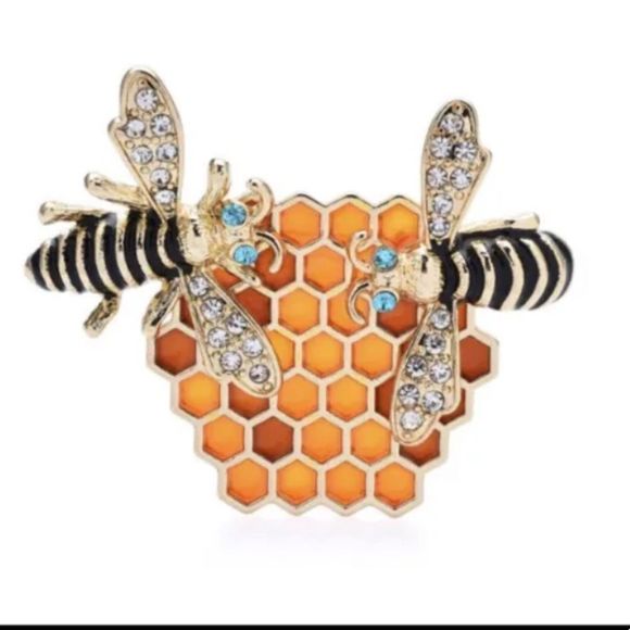 Vintage Enamel Crystal Bee Honeycomb Brooch Pin. - Picture 1 of 3
